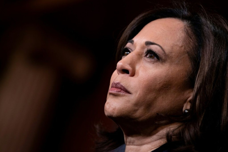 File photo of Senator Kamala Harris (D-CA) as she listens during a press conference during the impeachment trial of US President Donald Trump on Capitol Hill January 31, 2020, in Washington, DC.