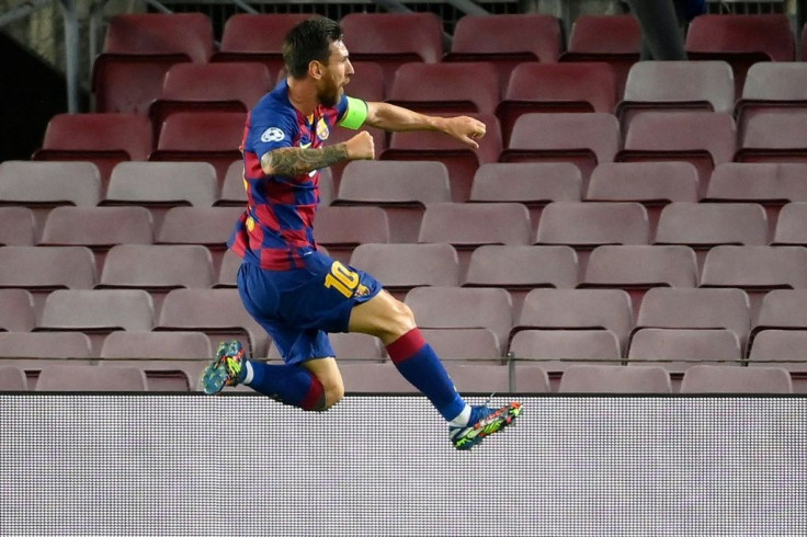 Lionel Messi celebrates scoring for Barcelona in last Saturday's win over Napoli to set up their Champions League quarter-final clash with Bayern Munich.