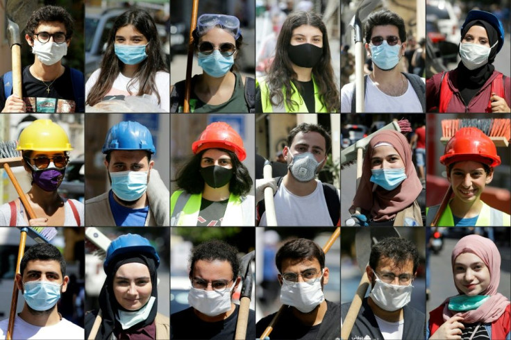 Volunteers in the clean-up of the Gemmayzeh neighbourhood of Lebanon's capital Beirut after the massive port explosion that has been dubbed "Beirutshima" on social media