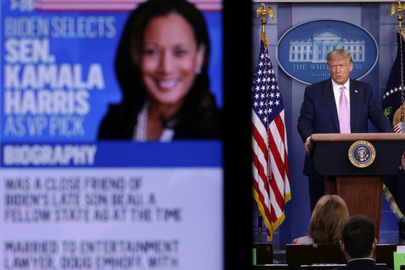 Trump poured scorn on Biden's selection of Kamala Harris as his vice-president