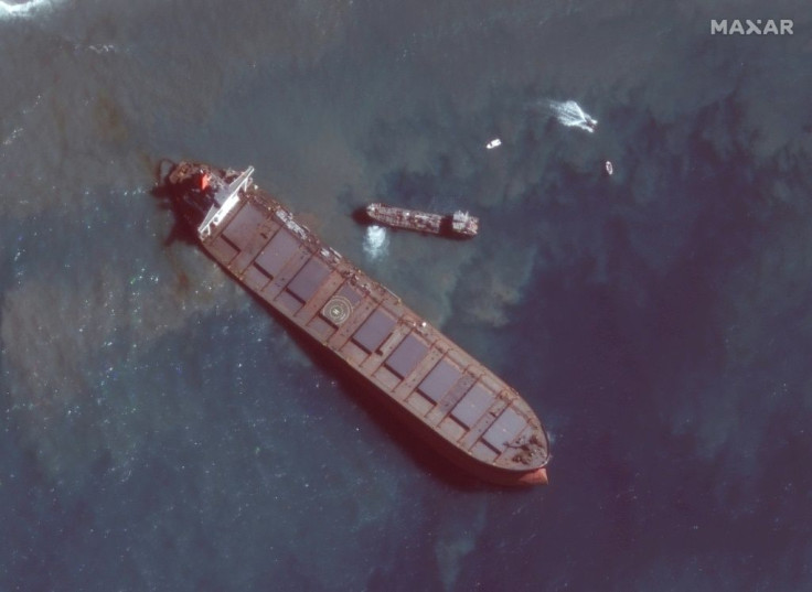 Satellite image showed the stricken tanker off the southeastern coast of Mauritius (picture courtesy of Maxar Technologies)