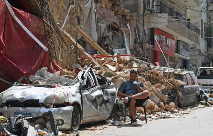 A Lebanese man amid the rubble of a traditional building in the Gemmayzeh neighbourhood following last week's cataclysmic port explosion which devastated Beirut