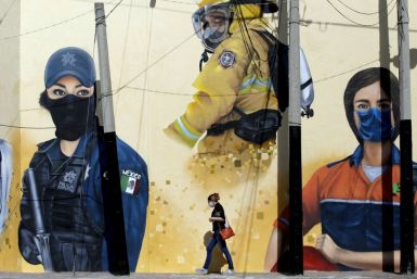 A mural paying tribute to frontline workers in Zapopan, state of Jalisco, Mexico