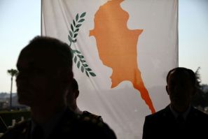 The Cyprus flag during a memorial ceremony in Nicosia for the fallen during the 1974 Turkish invasion