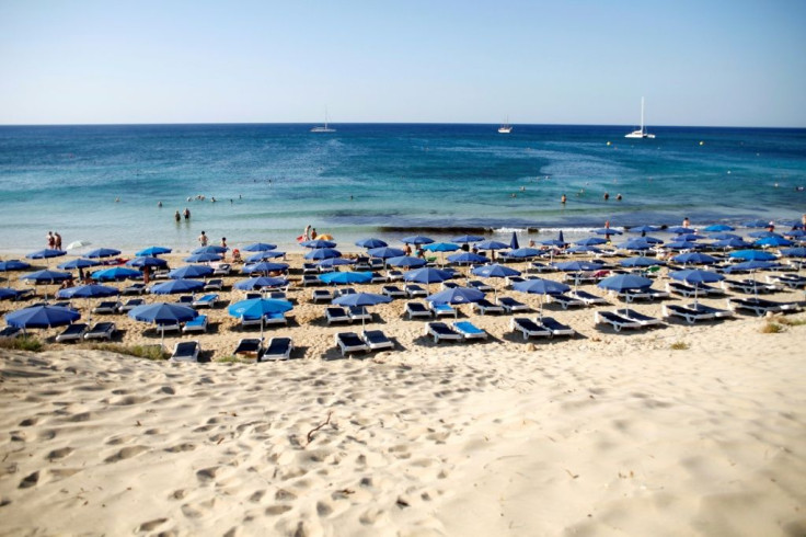 Sunbeds on the beach in the Cypriot resort town of Ayia Napa, this year ready for local rather than foreign tourists because of coronavirus
