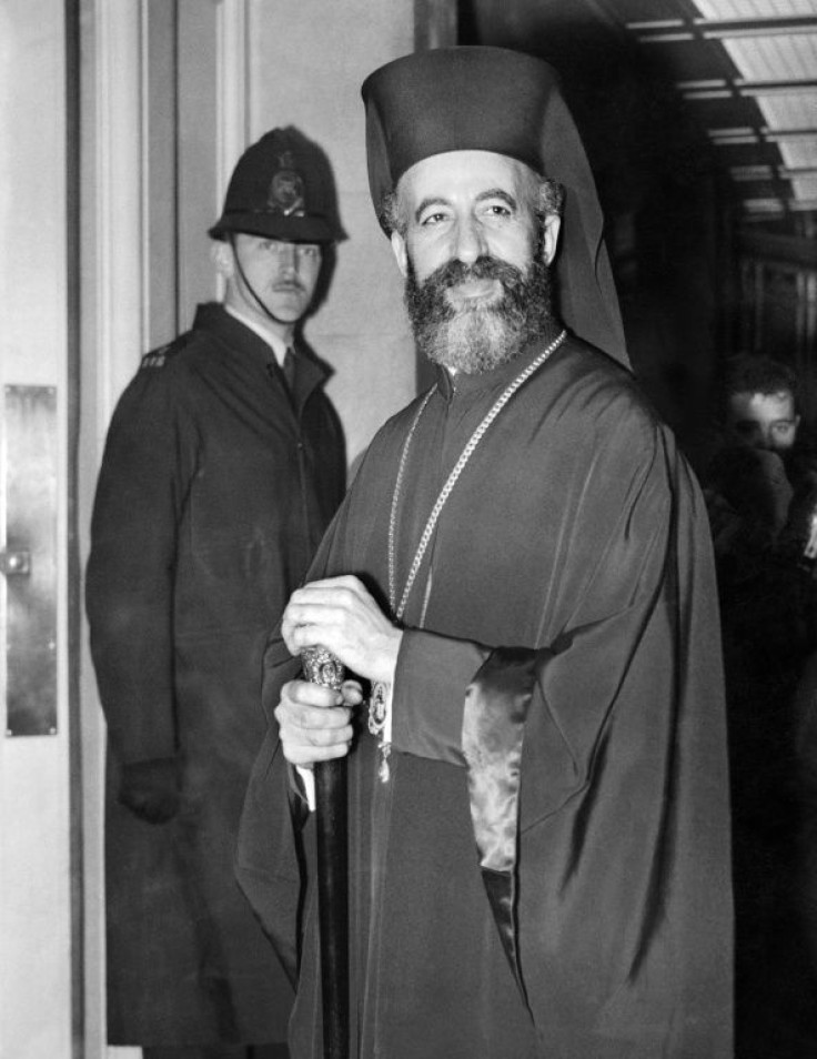 Archbishop Makarios, who became the first president of Cyprus after independence in 1960, enters a hotel in London for talks in February 1959