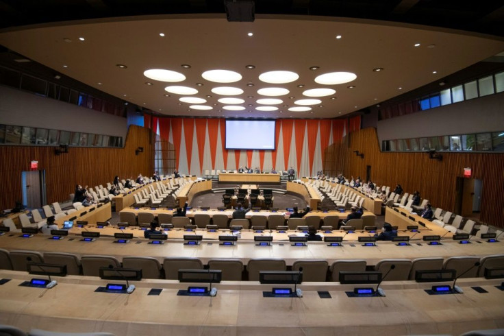 This United Nations handout photo released July 15, 2020, shows a wide view of a Security Council meeting