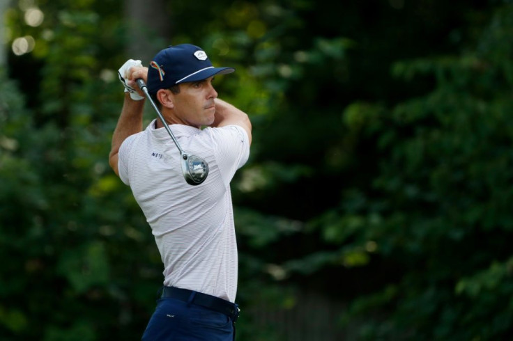 American Billy Horschel on the way to a share of the second-round lead in the US PGA Tour Wyndham Championship in North Carolina