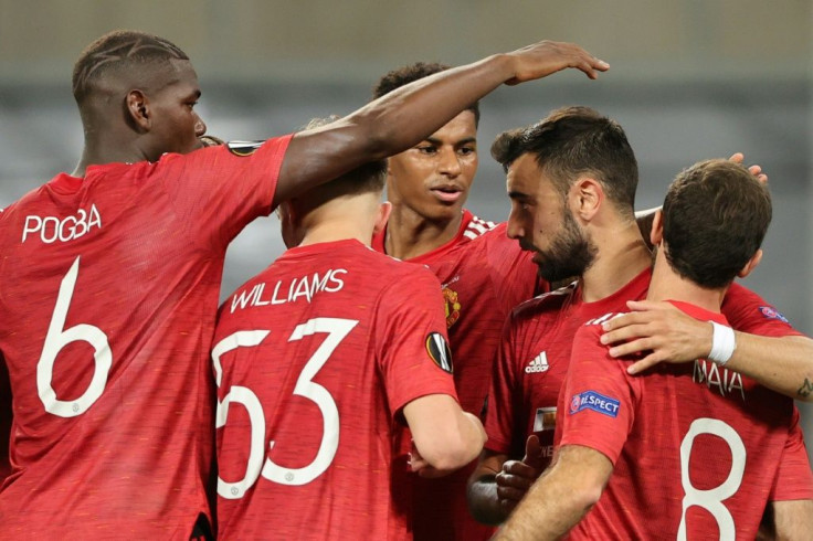 Bruno Fernandes (second right) booked Manchester United's place in the Europa League semi-finals