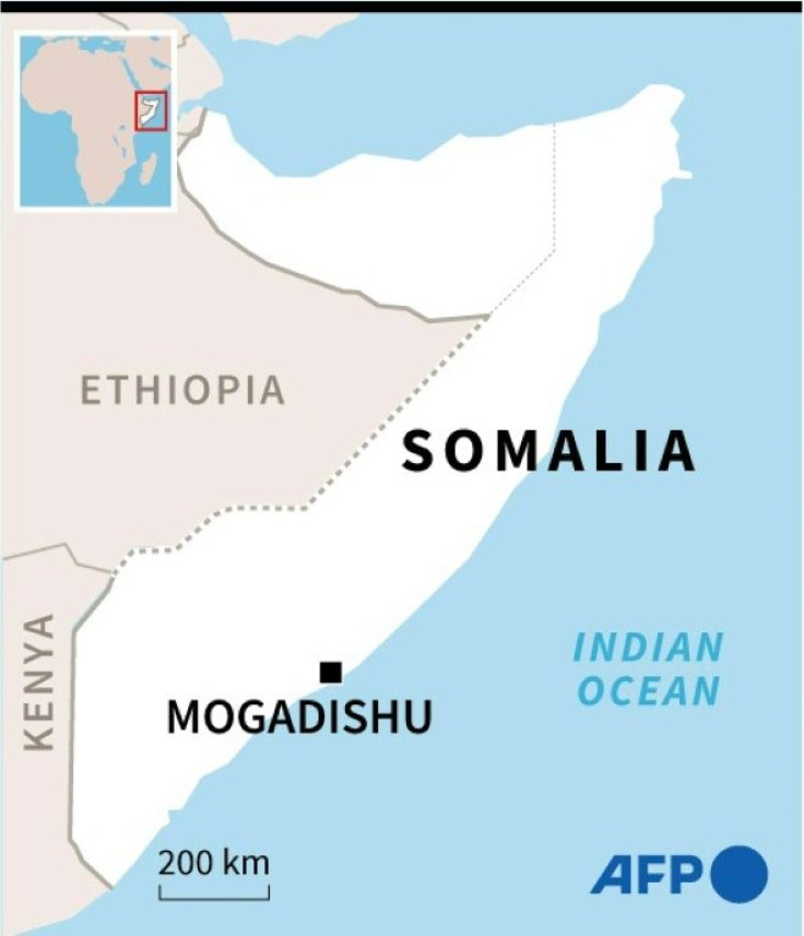 Map of Somalia locating the capital Mogadishu, where gunmen stormed a hotel Sunday