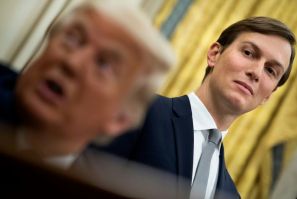 Jared Kushner listens while US President Donald Trump on August 13 announces the agreement between the United Arab Emirates and Israel to normalize diplomatic ties