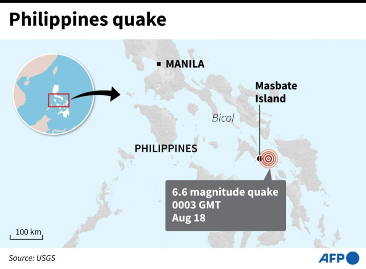 Map showing the area in the Bicol region of the central Philippines that was struck by a shallow 6.6-magnitude earthquake on Tuesday.