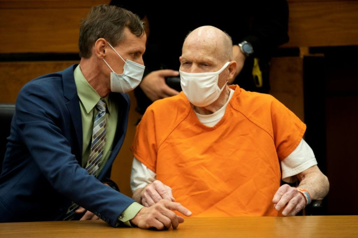 Joseph James DeAngelo, right, and public defender Joseph Cress during the first day of victim impact statements at the Gordon D. Schaber Sacramento County Courthouse on August 18, 2020, in Sacramento.