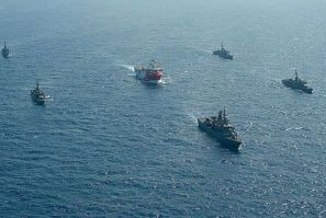 Turkey's Oruc Reis research vessels and its accompanying fleet of five warships in a disputed part of the Mediterranean