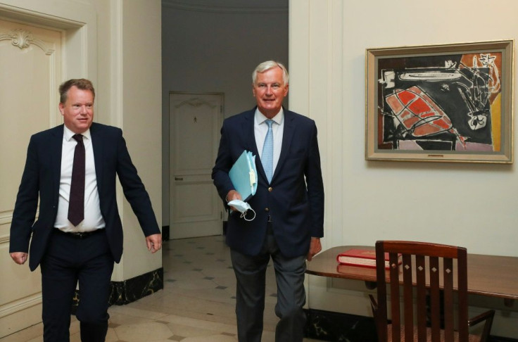 Distancing: Britain's chief negotiator David Frost (l) and EU's Brexit negotiator Michel Barnier traded blame for the lack of progress in their post-Brexit talks