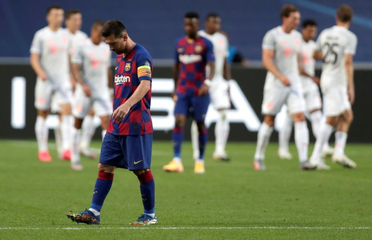 Barcelona star Lionel Messi cuts a forlorn figure during Bayern Munich's 8-2 thrashing in the Champions League quarter-final.