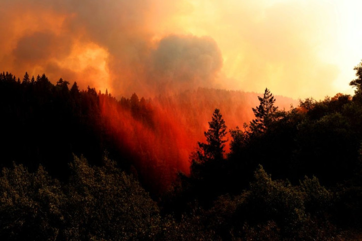 Fire retardant hangs in the air in Healdsburg, California