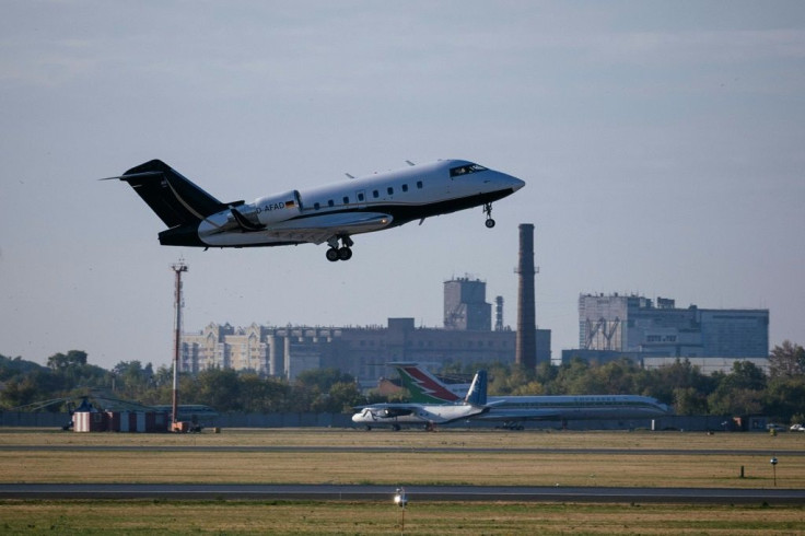 The plane took off on Saturday morning to fly Navalny to Berlin's Charite hospital for treatment