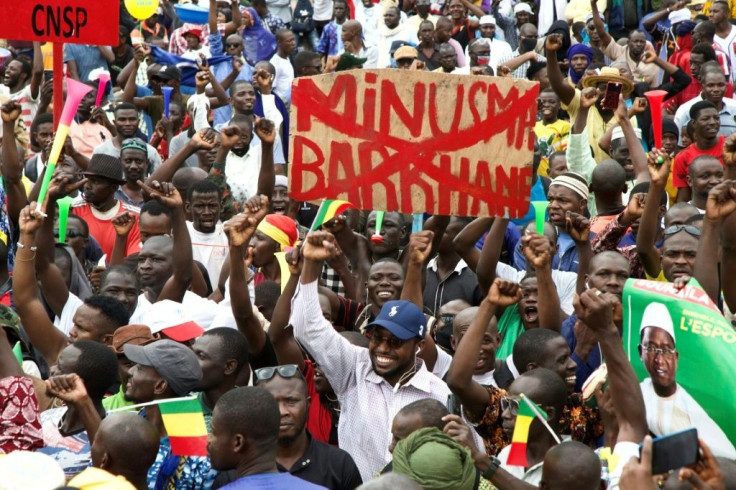 Some demonstrators carried signs opposing UN peacekeepers and French anti-jihadist operations