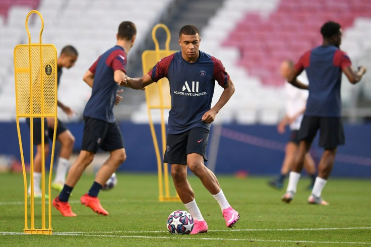 Kylian Mbappe in training on Saturday in Lisbon, where Paris Saint-Germain and Bayern Munich meet in Sunday's Champions League final