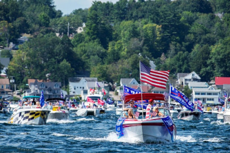 Hundreds of boaters parade on Lake Winnipesaukee to support US President Donald Trump, in Laconia, New Hampshire, on August 22, 2020