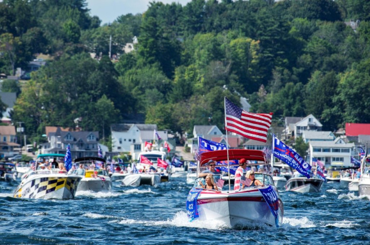 Hundreds of boaters parade on Lake Winnipesaukee to support US President Donald Trump, in Laconia, New Hampshire, on August 22, 2020