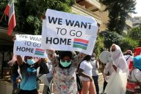 Gambian workers in Lebanon protest at their consulate pleading to be taken home