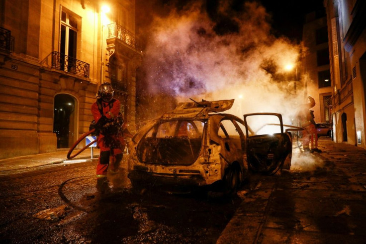 Cars were set ablaze on the Champs-Elysees