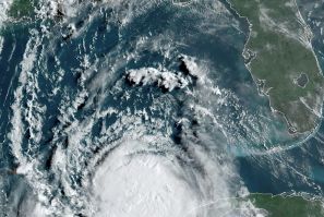 Hurricane Laura in the Gulf of Mexico moving towards Louisiana at 13:00 UTC on August 25, 2020