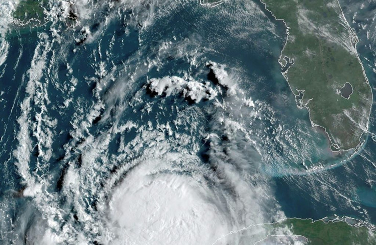 Hurricane Laura in the Gulf of Mexico moving towards Louisiana at 13:00 UTC on August 25, 2020