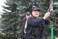 State TV showed President Alexander Lukashenko wielding a rifle as opponents mobilised at the weekend