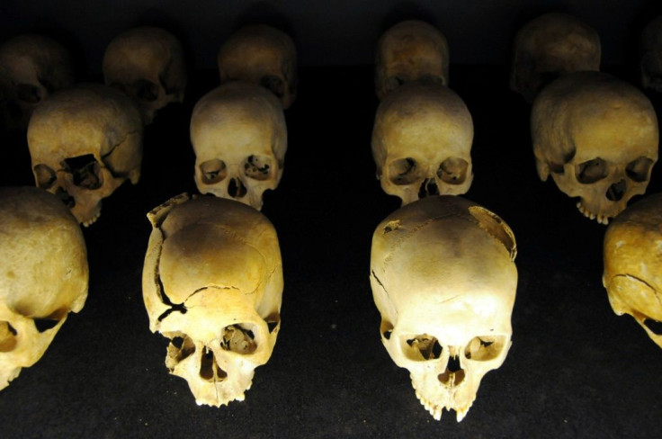 Skulls of victims at Rwanda's genocide memorial in Kigali. Around 800,000 people were murdered over three months in 1994.