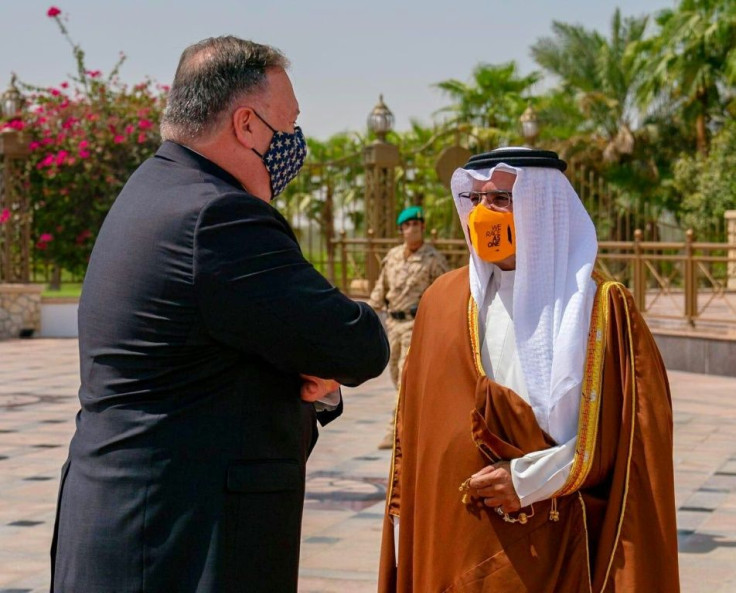 US Secretary of State Mike Pompeo (L) met with Bahrain's Crown Prince Salman bin Hamad bin Isa al-Khalifa in the capital Manama