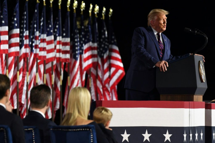 US President Donald Trump delivers his acceptance speech for the Republican Party nomination for reelection, on the South Lawn of the White House on August 27, 2020