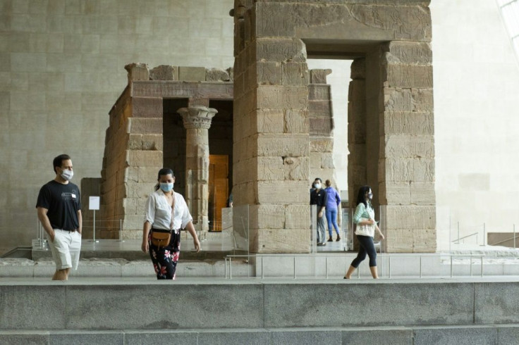 Visitors at the Metropolitan Museum's Temple of Dendur exhibit on August 29, 2020