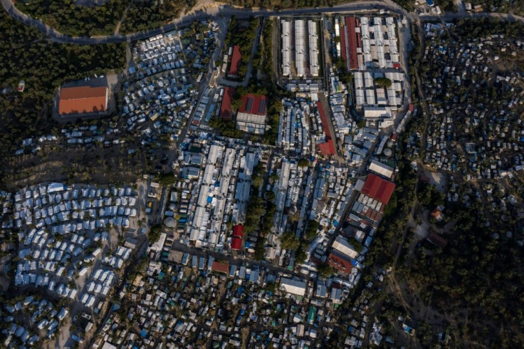 An aerial photograph, taken in June 2020, showing the extent of the improvised camp at Moria