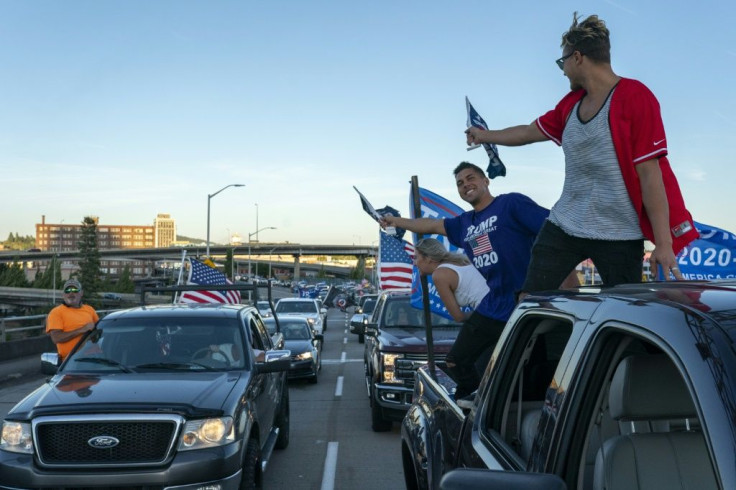 Pro-Trump supporters drive into downtown during a rally in support of the president on August 29, 2020 in Portland, Oregon