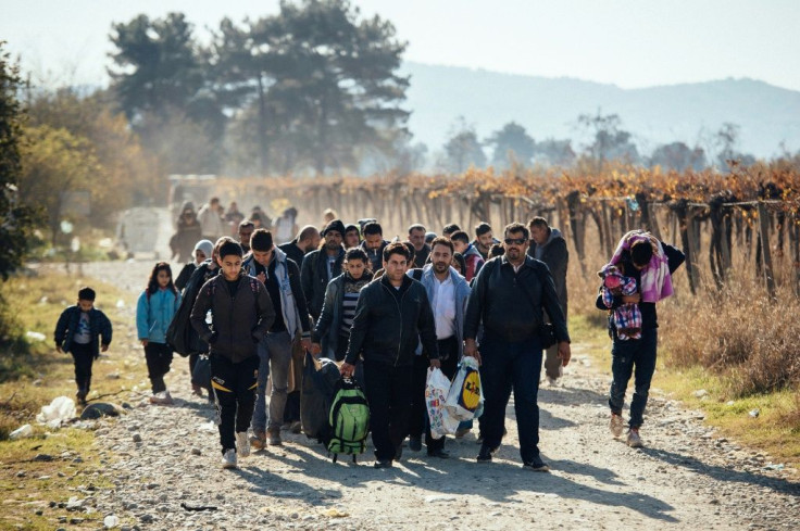 Migrants take the so-called Balkans route to Western Europe after crossing the Greece-Macedonia border in November 2015