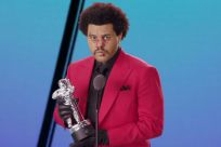 Canadian singer-songwriter The Weeknd accepting the award for Best R&B for "Blinding Lights" during the 2020 MTV Video Music Awards