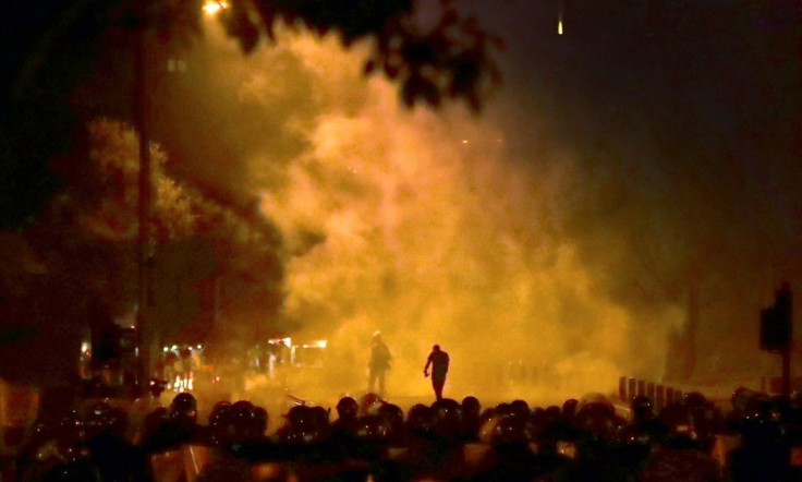 Lebanese security forces deploy amid clashes with protesters in downtown Beirut on August 11, following the huge explosion that devastated large parts of the capital