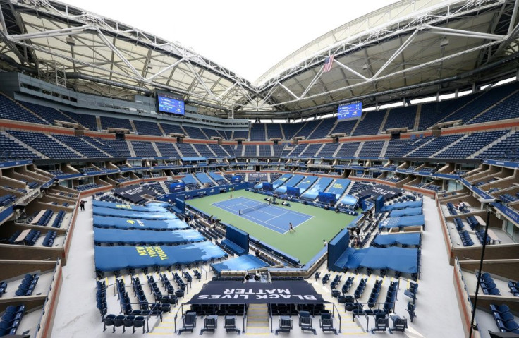 NEW YORK, NEW YORK - AUGUST 31: A general view of Arthur Ashe Stadium is seen as Karolina Pliskova of the Czech Republic and Anhelina Kalinina of the Ukraine play during their Women's Singles first round match on Day One of the 2020 US Open at the USTA Bi