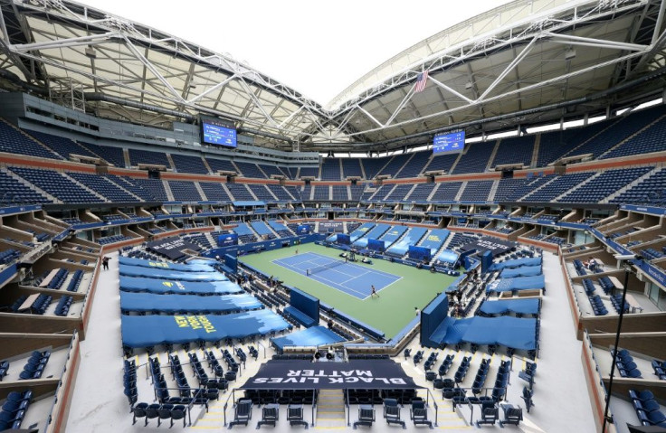 NEW YORK, NEW YORK - AUGUST 31: A general view of Arthur Ashe Stadium is seen as Karolina Pliskova of the Czech Republic and Anhelina Kalinina of the Ukraine play during their Women's Singles first round match on Day One of the 2020 US Open at the USTA Bi