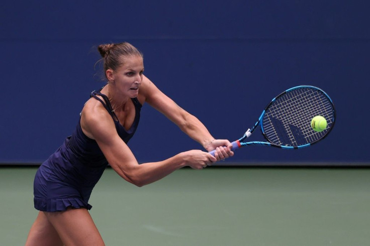 Karolina Pliskova of the Czech Republic returns a shot during her Women's Singles first round match against Anhelina Kalinina of the Ukraine on Day One of the 2020 US Open at the USTA Billie Jean King National Tennis Center on August 31, 2020