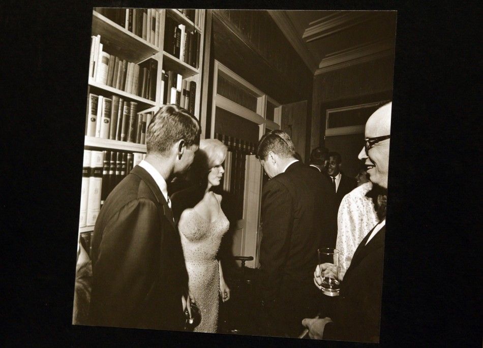 A photograph of former U.S. President Kennedy turning away from the camera at a Democratic Fundraiser in New York City is on display before an upcoming auction in New York