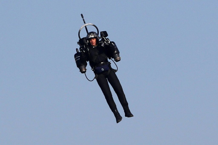 American authorities were probing pilots' reports that they saw a man flying a jetpack, similar to one pictured in this 2018 image from Cannes, France