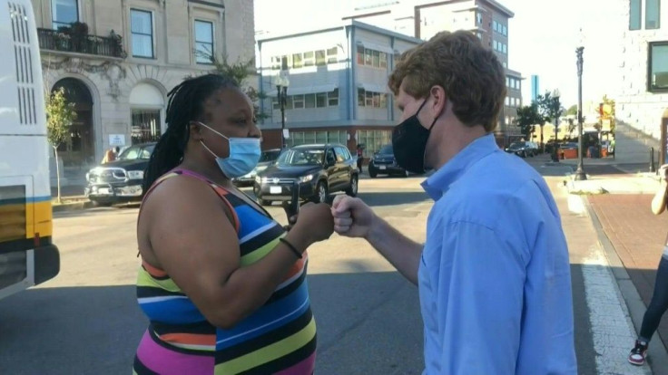 Joe Kennedy III, the 39-year-old grandnephew of assassinated president John F Kennedy, campaigns around Boston on election day in Massachusetts. The contentious Democratic primary against veteran progressive incumbent Ed Markey, 74, came down to the wire 