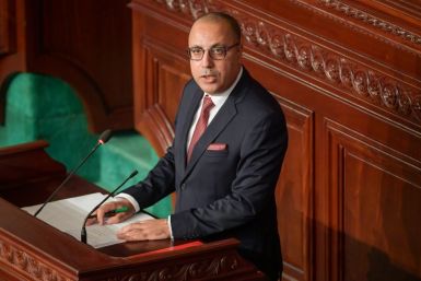 Tunisia's prime minister-designate Hichem Mechichi delivers a speech as parliament readies for a confidence vote