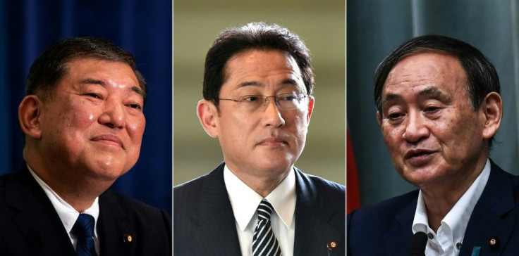 Japan's Shigeru Ishiba, Fumio Kishida and chief cabinet secretary Yoshihide Suga (L to R) are contenders to replace Shinzo Abe as prime minister