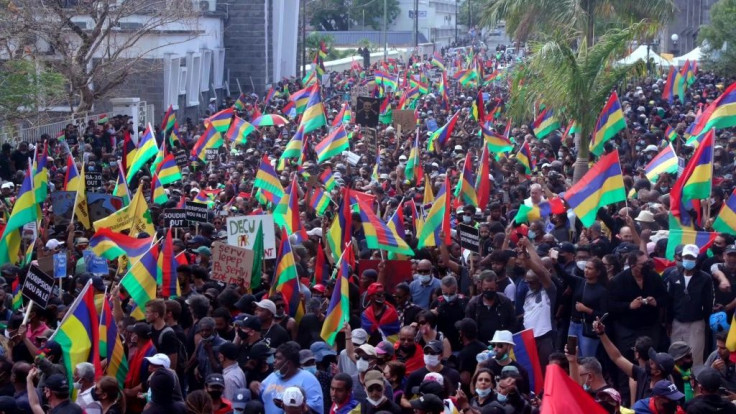 IMAGES AND SOUNDBITESDemonstrators gather in Port-Louis, Mauritius to protest the government's handling of an oil spill in early August that has severely damaged the southeast coast.