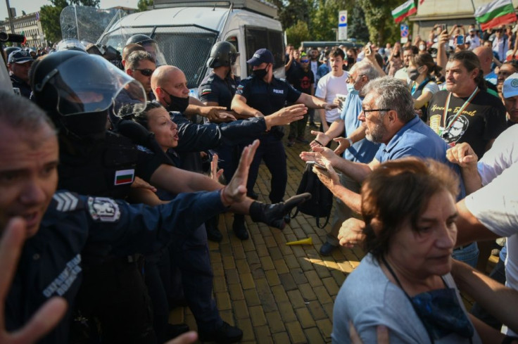 Police clash with protestors during an anti-government demonstration in Sofia.